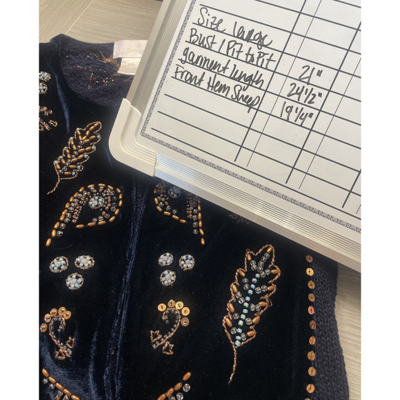 Soft Surroundings Women's Beaded Velvet Cardigan Sweater Size L Boho Embellished - Picture 13 of 16